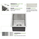 13" Undermount Kitchen Sink 16 Gauge Single Bowl - Brushed Nickel