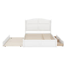 Wood Queen Size Platform Bed with Twin Size Trundle and 2 Drawers, White
