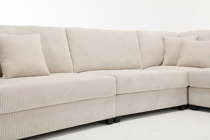 Oversized Modular Sectional Sofa Set,Corduroy Upholstered Deep Seat Comfy Sofa   Beige