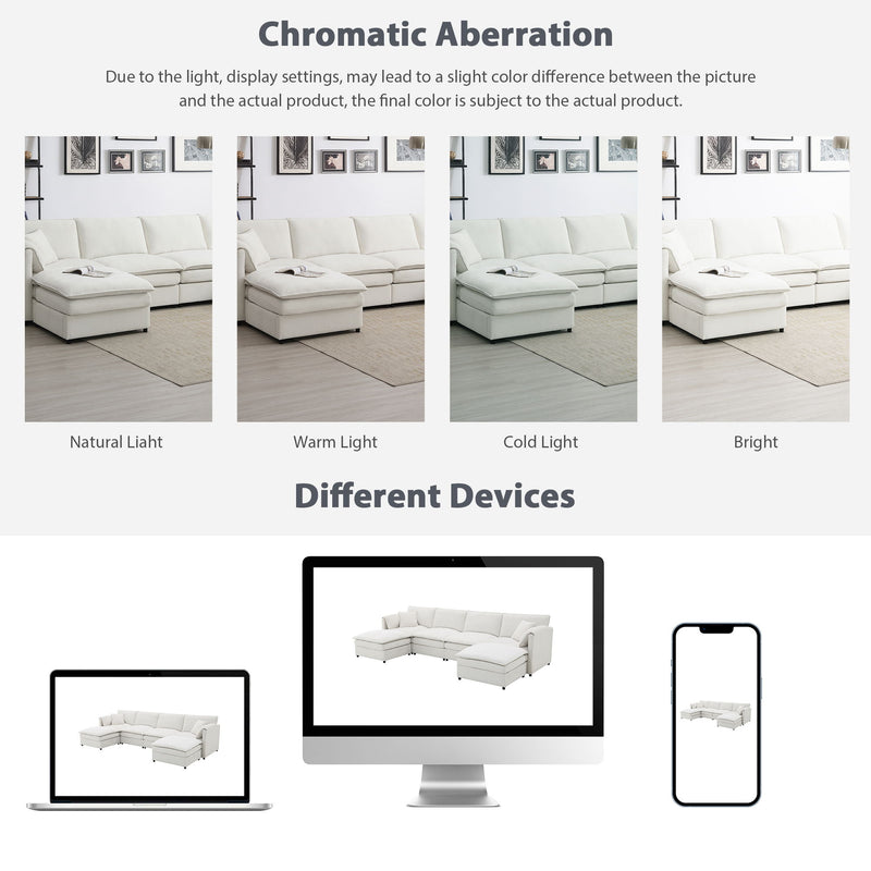 Chenille Modular Sectional Sofa, U Shaped Cloud Couch Set With Double Cushions, 6 Seat Sleeper Sofa Bed With Ottomans, Oversized Indoor Furniture For Living Room