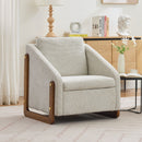 Modern Chenille Upholstered Armchair With Wooden Side Frame