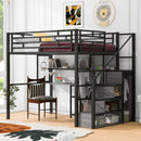 Metal Loft Bed With Wardrobe, Desk, Storage Shelves