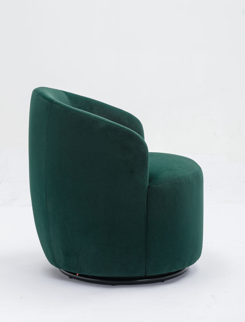 Velvet Fabric Swivel Accent Armchair Barrel Chair With Powder Coating Metal Ring