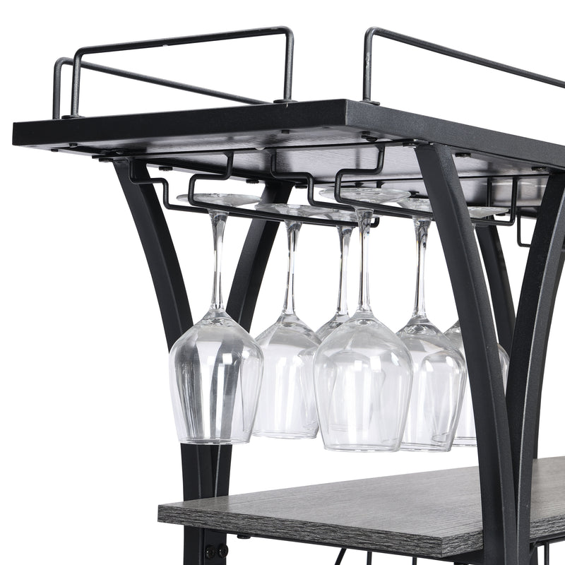 Industrial Bar Cart Kitchen Bar & Serving Cart For Home With Wheels 3 Tier Storage Shelves - Black / Gray