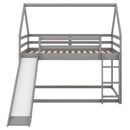 Twin Size Bunk House Bed with Slide and Ladder,Gray