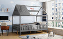 Full Size Wood House Bed with Fence, Gray