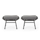 Outdoor Modern Boho Wicker Ottoman With Cushions (Set of 2)