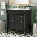 Bathroom Vanity With Ceramic Sink, 2 Doors 3 Drawers, Soft Close Design