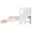 Twin XL over Full Bunk Bed with Built-in Storage Shelves, Drawers and Staircase,White