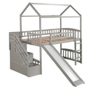 Twin Loft Bed with Two Drawers and Slide, House Bed with Slide, Gray (Old SKU: LP000130AAE)