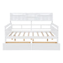 Full size Daybed, Wood Slat Support, with Bedside Shelf and Two Drawers, White
