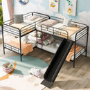 Mission Style Twin Size L-Shaped Bunk Bed With Slide And Ladder - Black