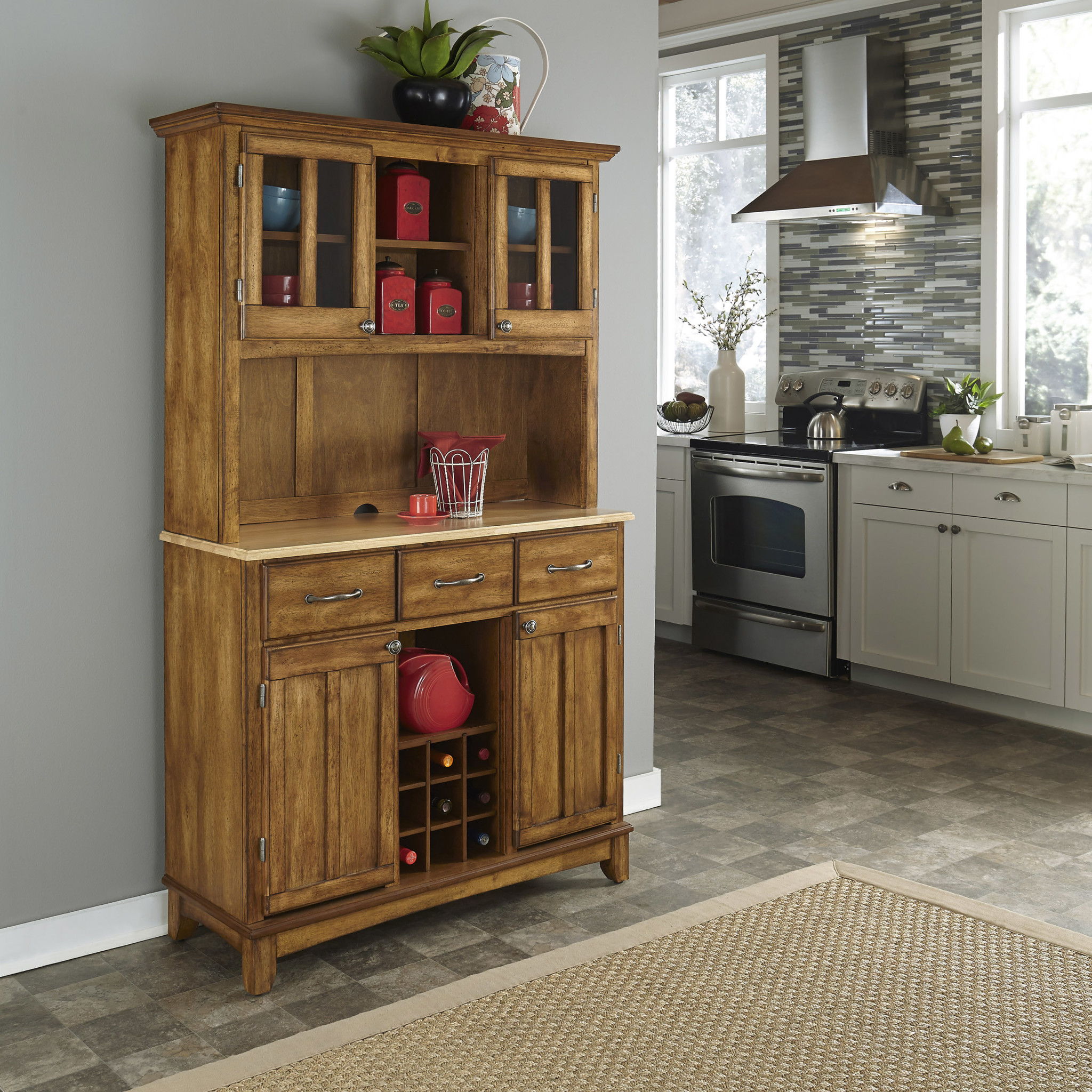 Buffet Of Buffets - Buffet With Hutch Natural Wood Top