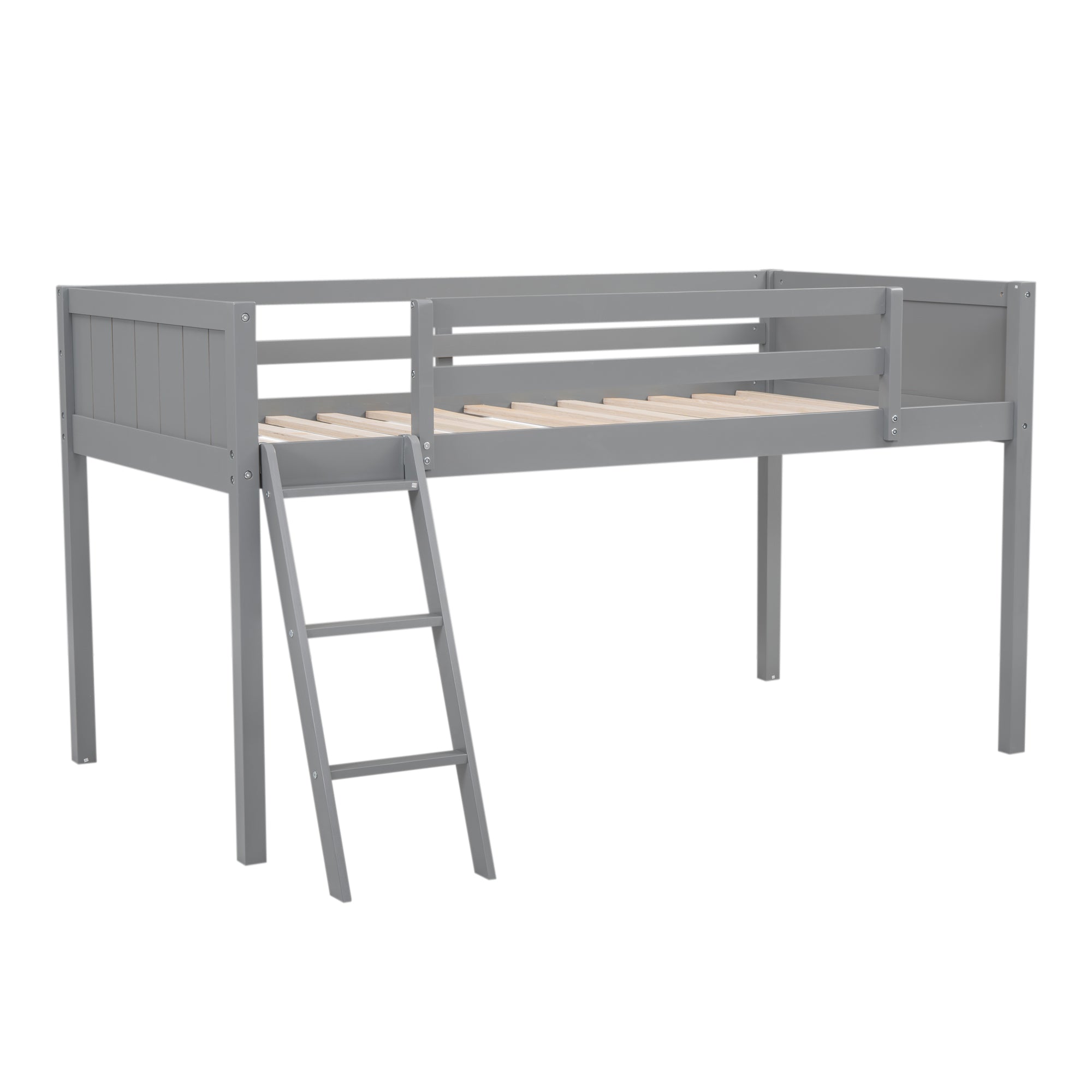 Twin Size Wood Loft Bed with Ladder, ladder can be placed on the left or right, Gray - Atlantic Fine Furniture Melbourne FL