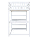 Twin Size Loft Bed with Storage Shelves and Under-bed Desk, White