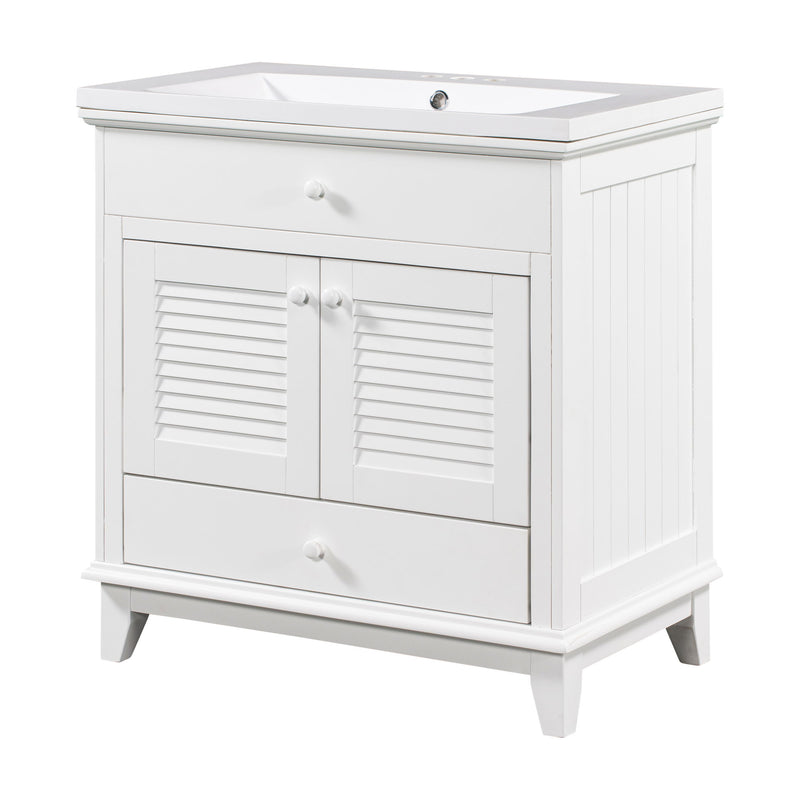 Bathroom Vanity With Sink, Bathroom Cabinet With Two Doors And One Drawer, White