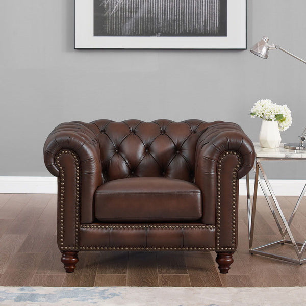 Alton Bay-Top Grain Leather Chair - Brown