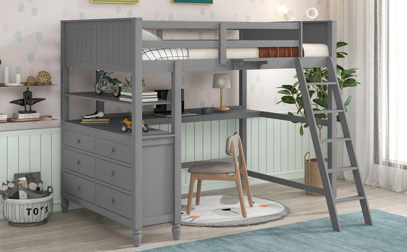 Loft Bed With Drawers With Desk And Shelves