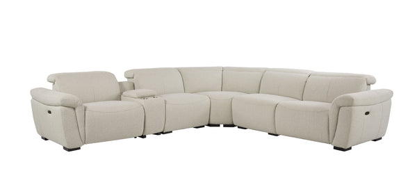 Dayana - Boucle Power Recliner Sectional Sofa For 5 People With Cupholder Console Adjustable Headrest - Beige