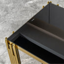 Modern Glass Top Mirror Stainless Steel Console Table For Living Room, Tempered Glass - Black / Gold