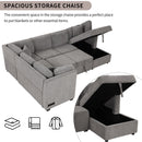 U-Shaped Sectional Sofa Pull Out Sofa Bed With Two USB Ports, Two Power Sockets, Three Back Pillows And A Storage Chaise For Living Room