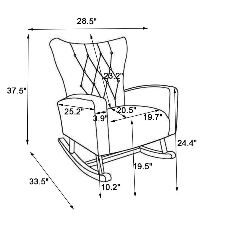 Mid-Century Modern Velvet Upholstered Rocking Chair Padded Seat For Living Room Bedroom