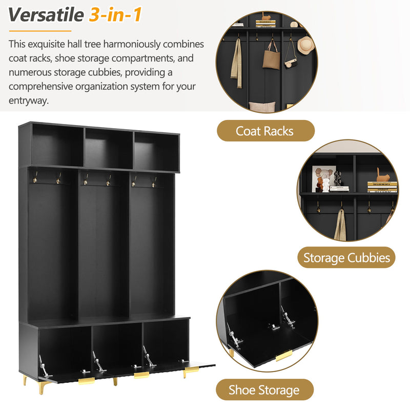 Modern Large Storage Hall Tree With Bench, 6 Hooks