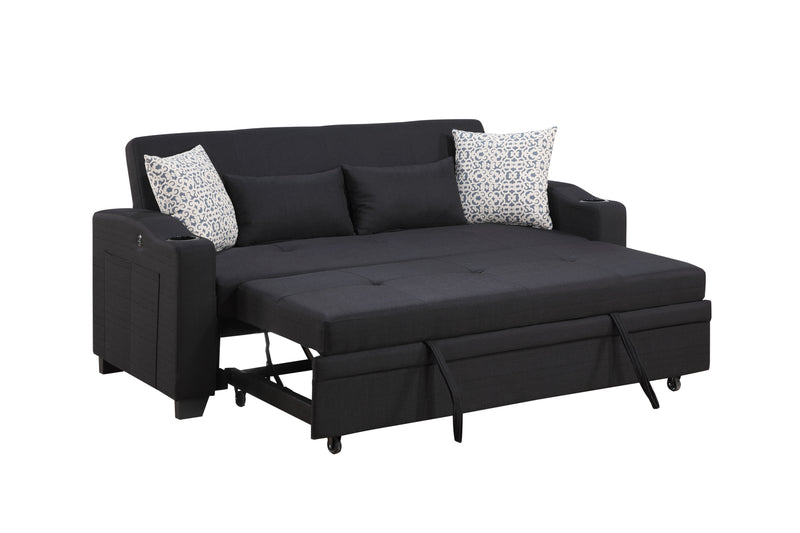 Bennett - 71"W Fabric Convertible Sleeper Loveseat with USB Charger and Cupholders