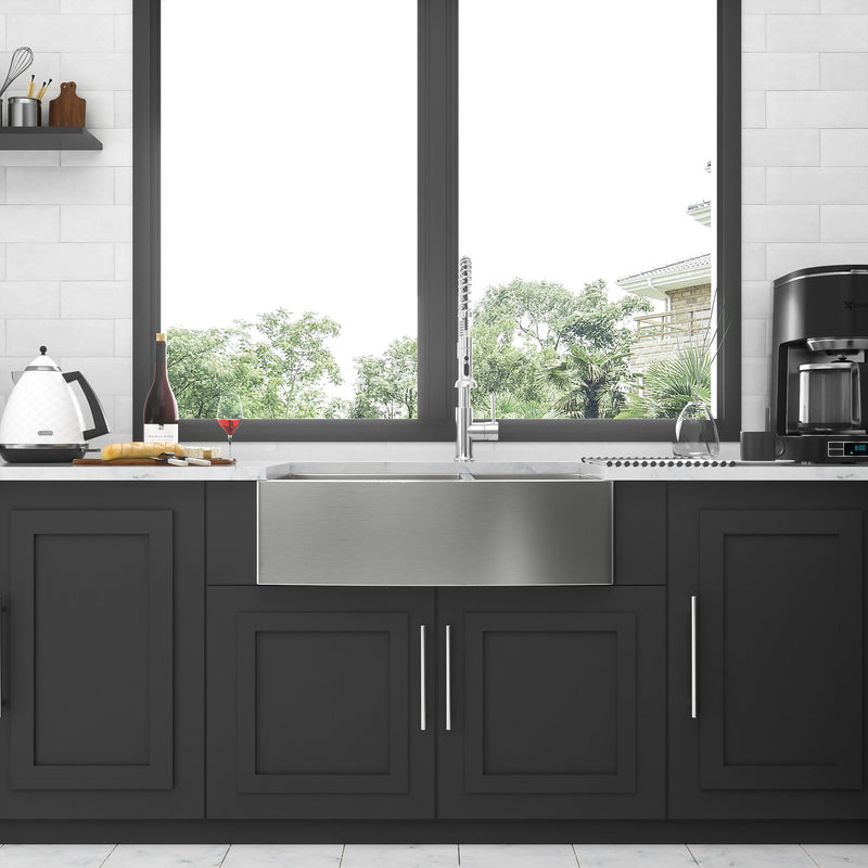 Double Bowl Farmhouse Sink Stainless Steel Undermount Apron Front With 2 9" Deep Basins - Gray