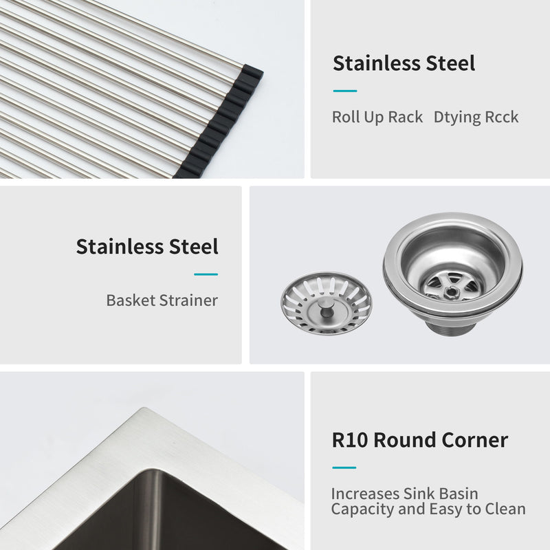 Double Bowl Sink 60 / 40 Split Apron Front Kitchen Sink In 16 Gauge With 2 10" Deep Basins 33" X21" X10" - Brushed Nickel