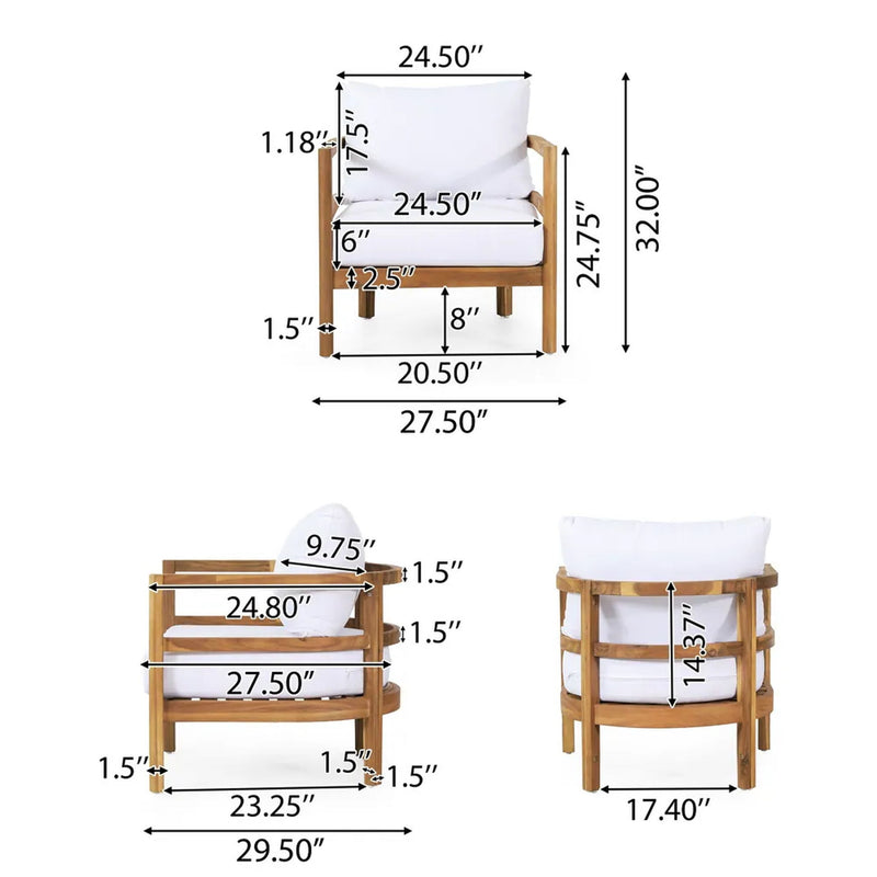 Outdoor Acacia Wood Patio Club Chair, Waterproof Thick Cushion, Deep Seating