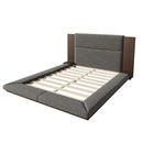 Floor Upholstered Platform Bed With Extended Headboard & Bedside Shelf