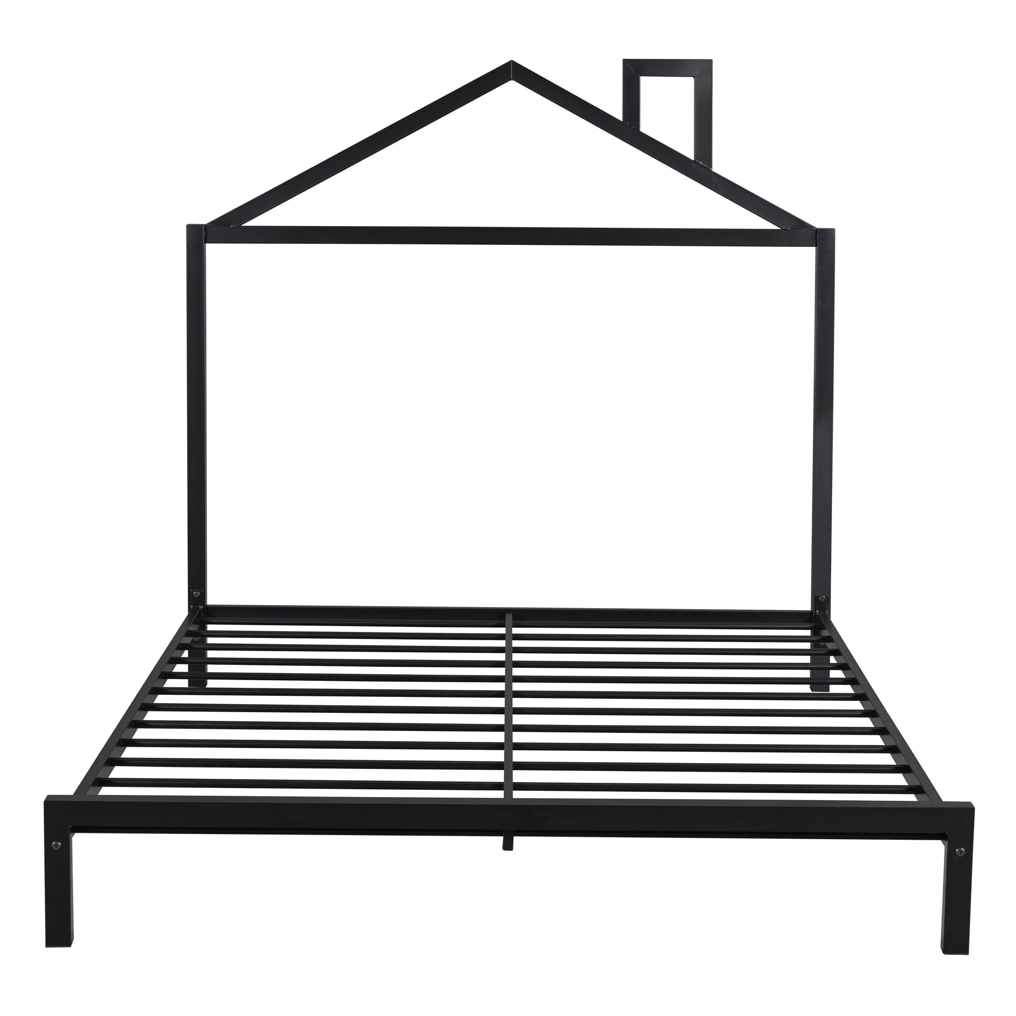 Full Size Metal Platform Bed with House-Shaped Headboard Design, Black - Atlantic Fine Furniture Melbourne FL