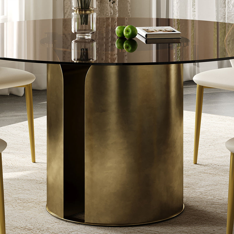 Modern Round Dining Table Set With Glass Top And Steel Legs