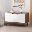 Modern 2 Door Cabinet End Table - White / Walnut