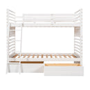 Twin over Twin Wood Bunk Bed with Two Drawers - White