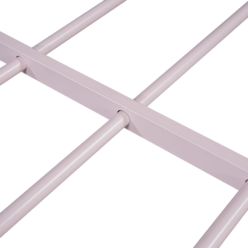 Full Size Metal Platform Bed with House-Shaped Headboard Design, Pink