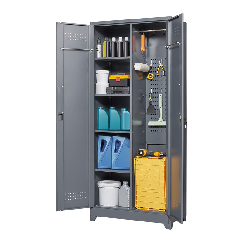 Metal Storage Cabinets, Cleaning Tool Cabinet With Locking Door, Tall Broom Tool Organizer And Storage, Large Storage Cabinet For Kitchen