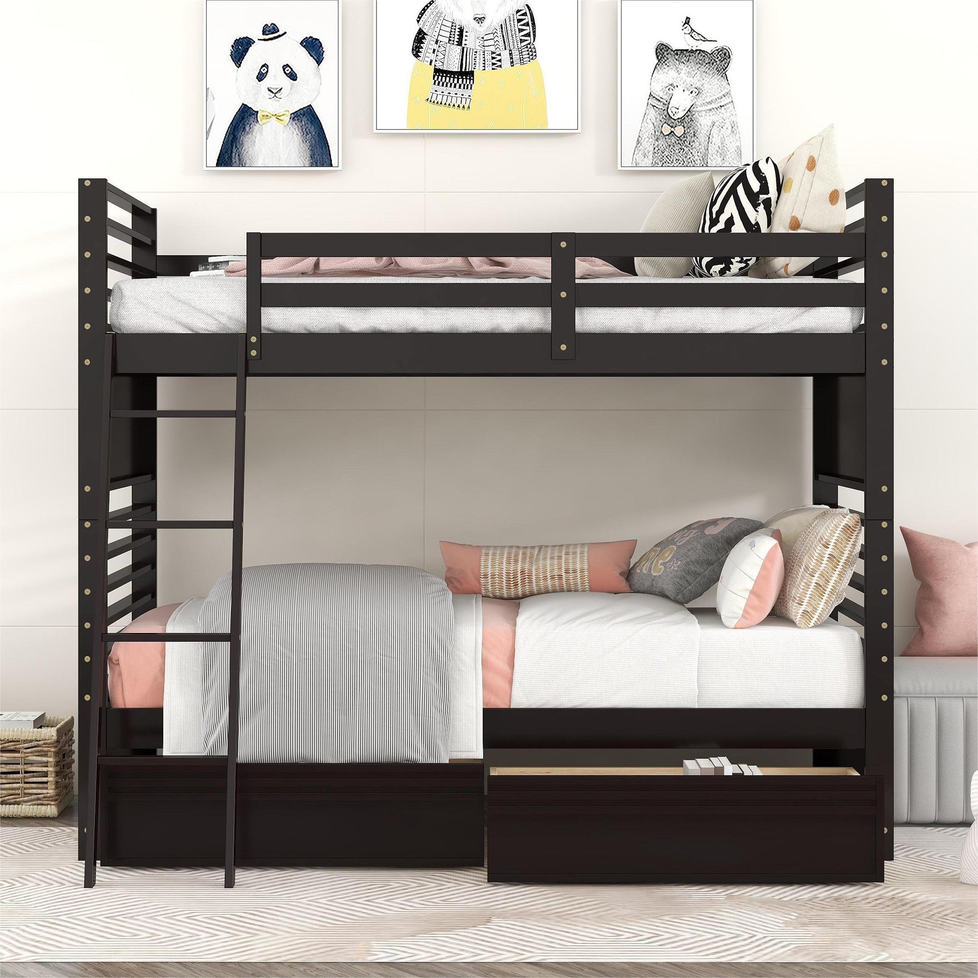 Twin over Twin Wood Bunk Bed with Two Drawers - Espresso - Atlantic Fine Furniture Melbourne FL