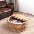 Round Wooden Coffee Table With Hidden Storage, Modern Rustic Centerpiece For Living Room - Multi / Natural / Rustic