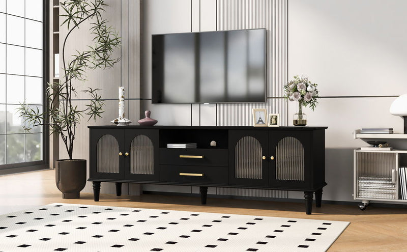Retro TV Stand With Fluted Glass Doors