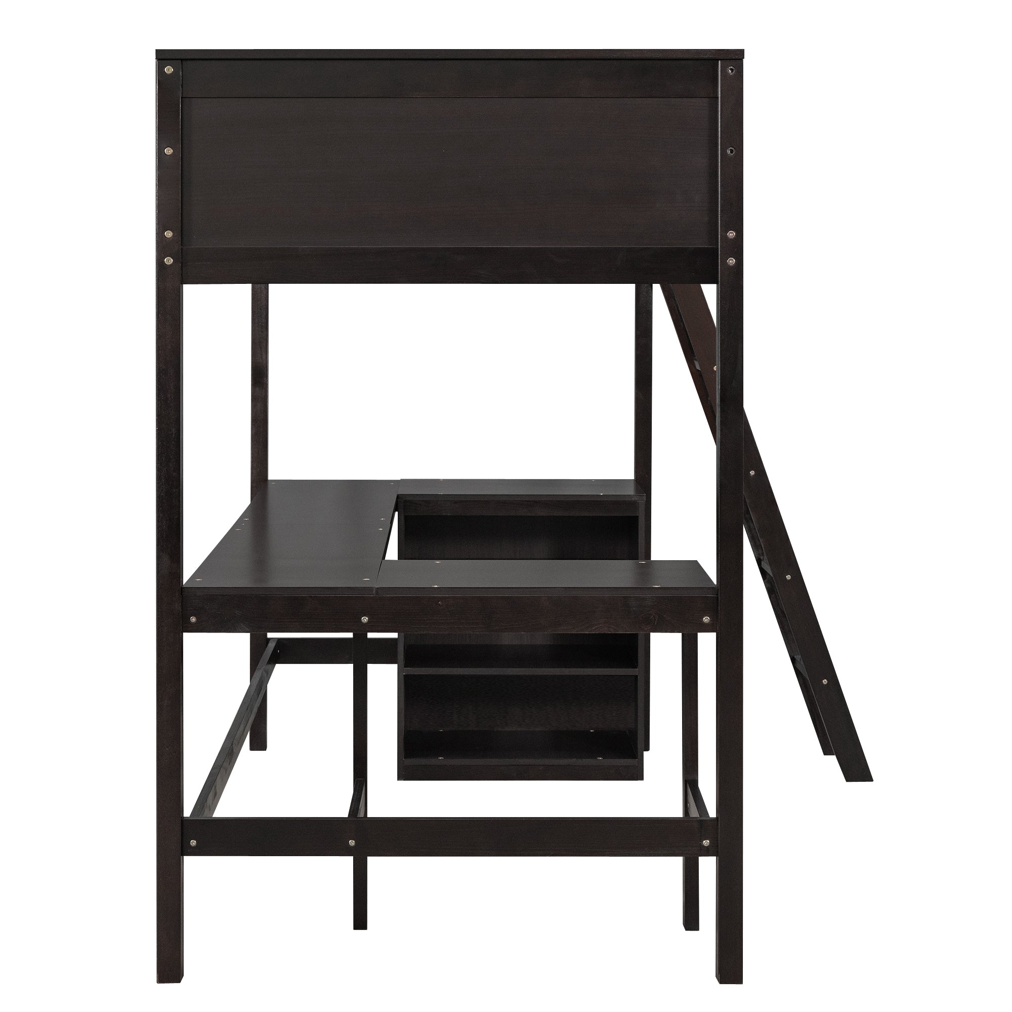 Twin size Loft Bed with Shelves and Desk, Wooden Loft Bed with Desk - Espresso(OLD SKU:LT000537AAP) - Atlantic Fine Furniture Melbourne FL
