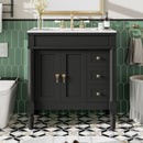 Bathroom Vanity With Ceramic Sink, 2 Doors 3 Drawers, Soft Close Design