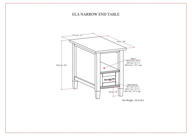 Ela - Narrow End Table - Brown