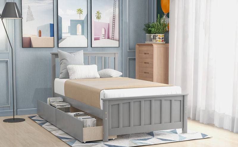 Twin size Platform Bed with Two Drawers, Gray