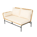 3 Pieces Outdoor Patio Wicker Furniture Sets Table and Chairs with 3.15-inches Thick Cushion Outdoor Sofa Set Natural Yellow Wicker + Creme Cushion