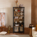 Vintage Display Cabinet With Double Glass Doors, Traditional Style For Collectibles, Ash Wood Veneer, 73.25" Tall - Black / Natural