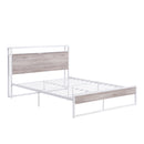 Full Size Metal Platform Bed Frame with Sockets, USB Ports and Slat Support ,No Box Spring Needed White