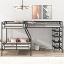 L-Shaped Twin Over Full Bunk Bed And Twin Loft Bed With 4 Built In Shelves - Black