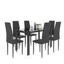 Modern 7 Piece Dining Table Set With Glass Top And Chairs - Black